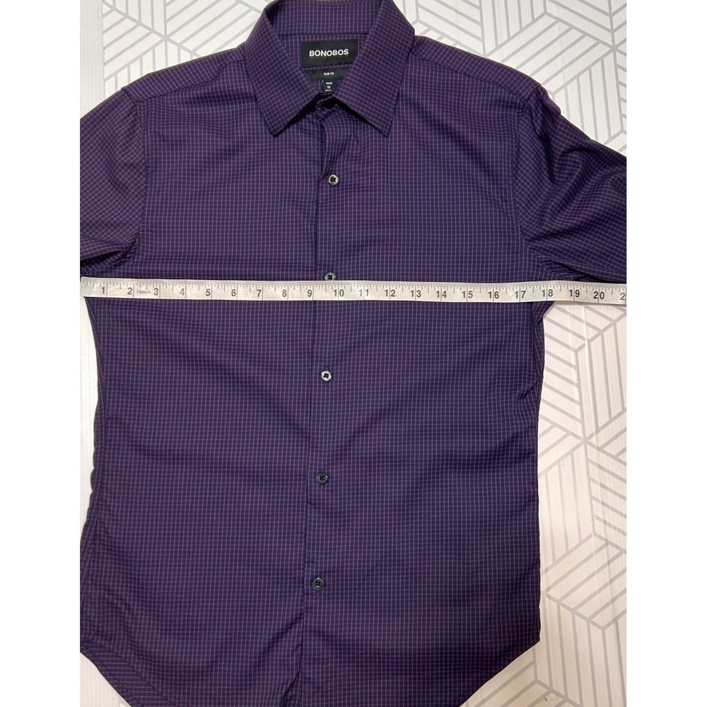 Bonobos Slim Fit Short Long Sleeve Dress Shirt Men XS Fit Blue Plaid Pink x - Picture 10 of 11